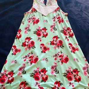 Floral, mint colored sleeveless dress